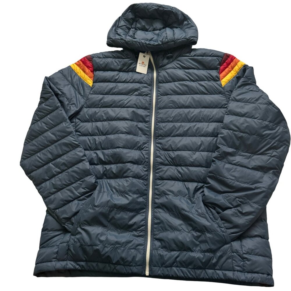 Marine Layer Banks Puffer Hoodie  sea Jacket Navy blue‎ sz XL full zip pockets